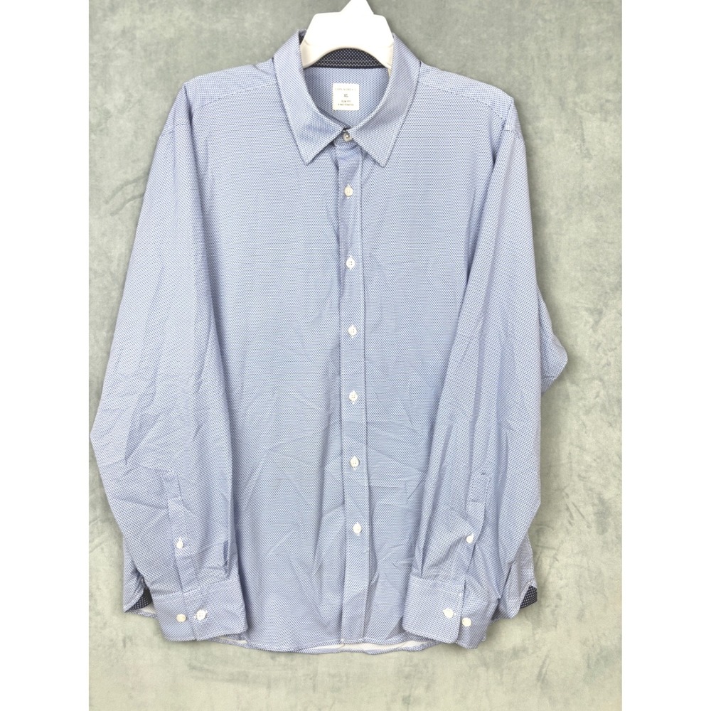 Con.Struct Mens Slim Fit 4 Way Stretch Button Down Shirt Blue Geometric XL